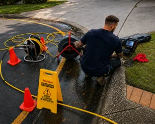 Plumber checking a blocked drain on a Merrylands job
