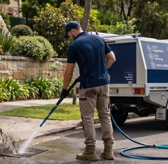 Cutting tree roots out of a Merrylands drain